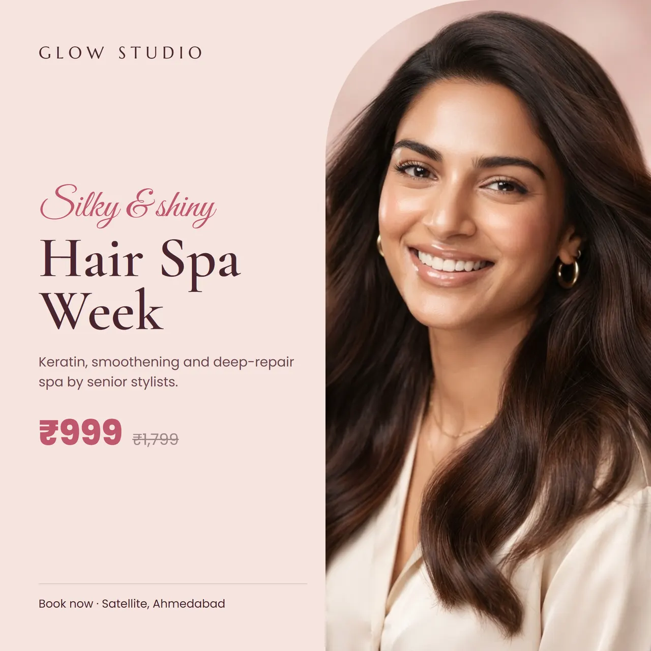 Salon Instagram post for a hair spa week offer with a portrait of a woman with glossy hair